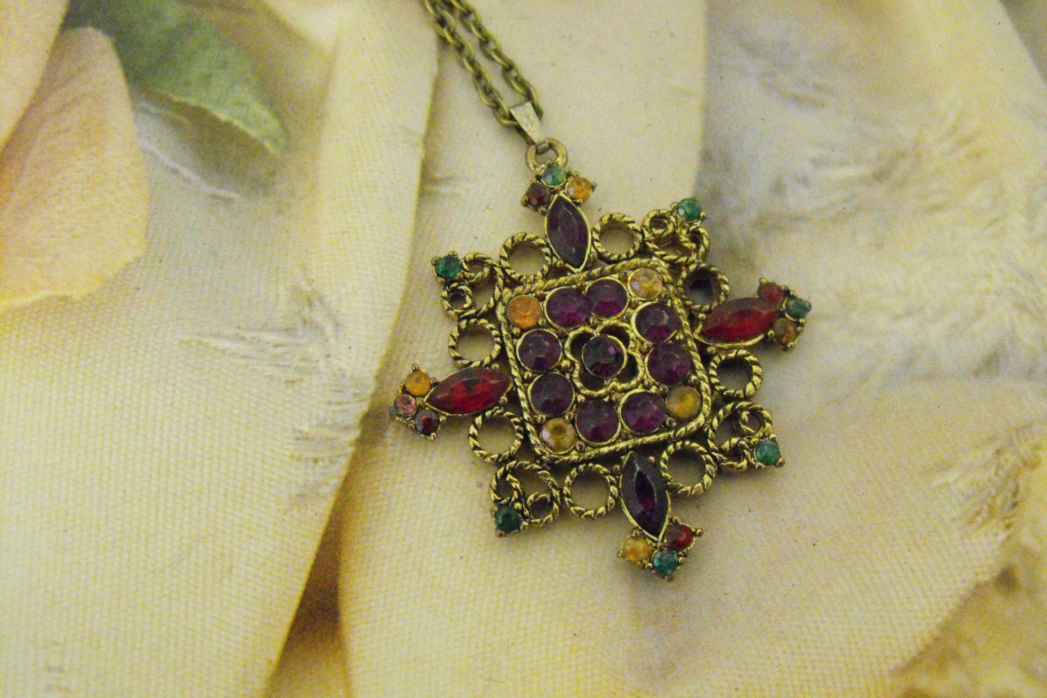 Statement Necklace Anituqed Cross Stones