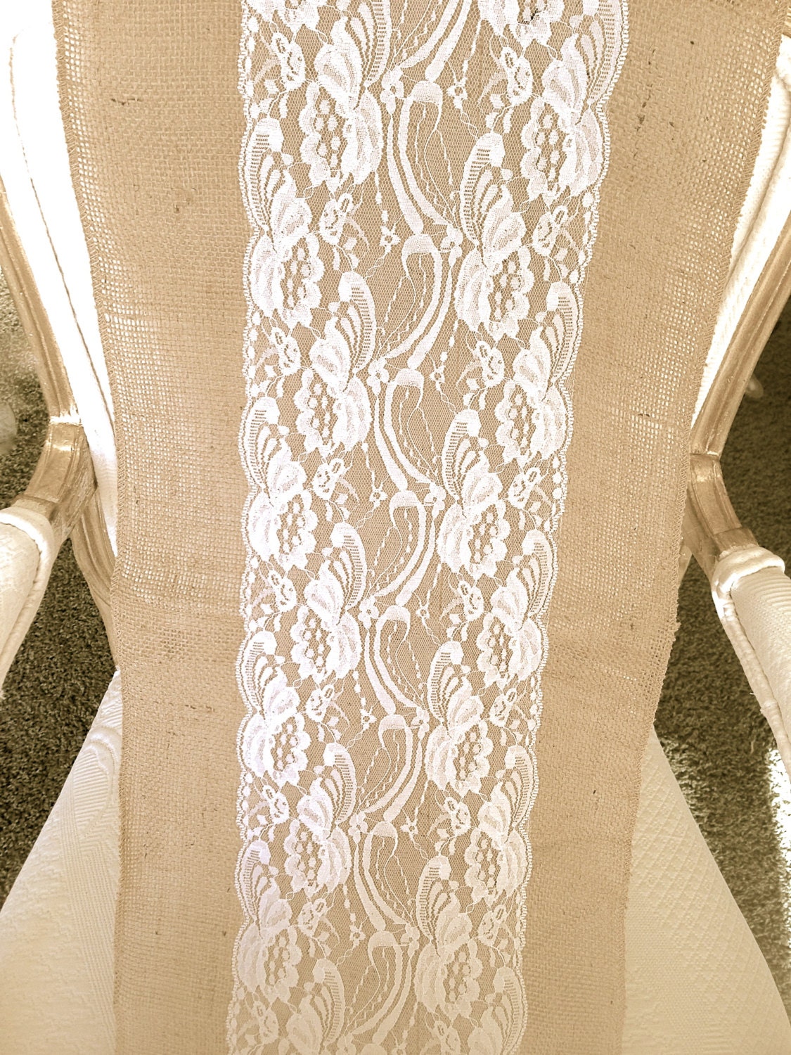 White Lace Runners, Rustic, Vintage, Antique 72" Long with Scalloped Edges