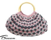 Womens Boho Chic Crochet Spring Summer Bag Purse in Dusty Rose, Silver Heather, and Dark Grey