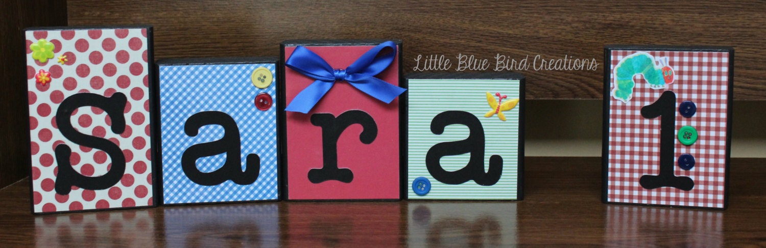 Personalized Childrens name Wooden Blocks nursery decor Very Hungry Caterpillar