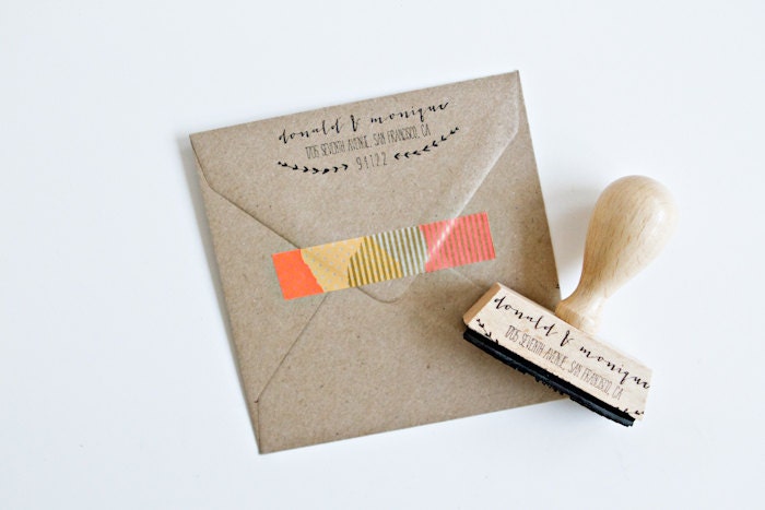 Custom Address Stamp - 2 1/4" return address rubber stamp with handdrawn laurel - personalized