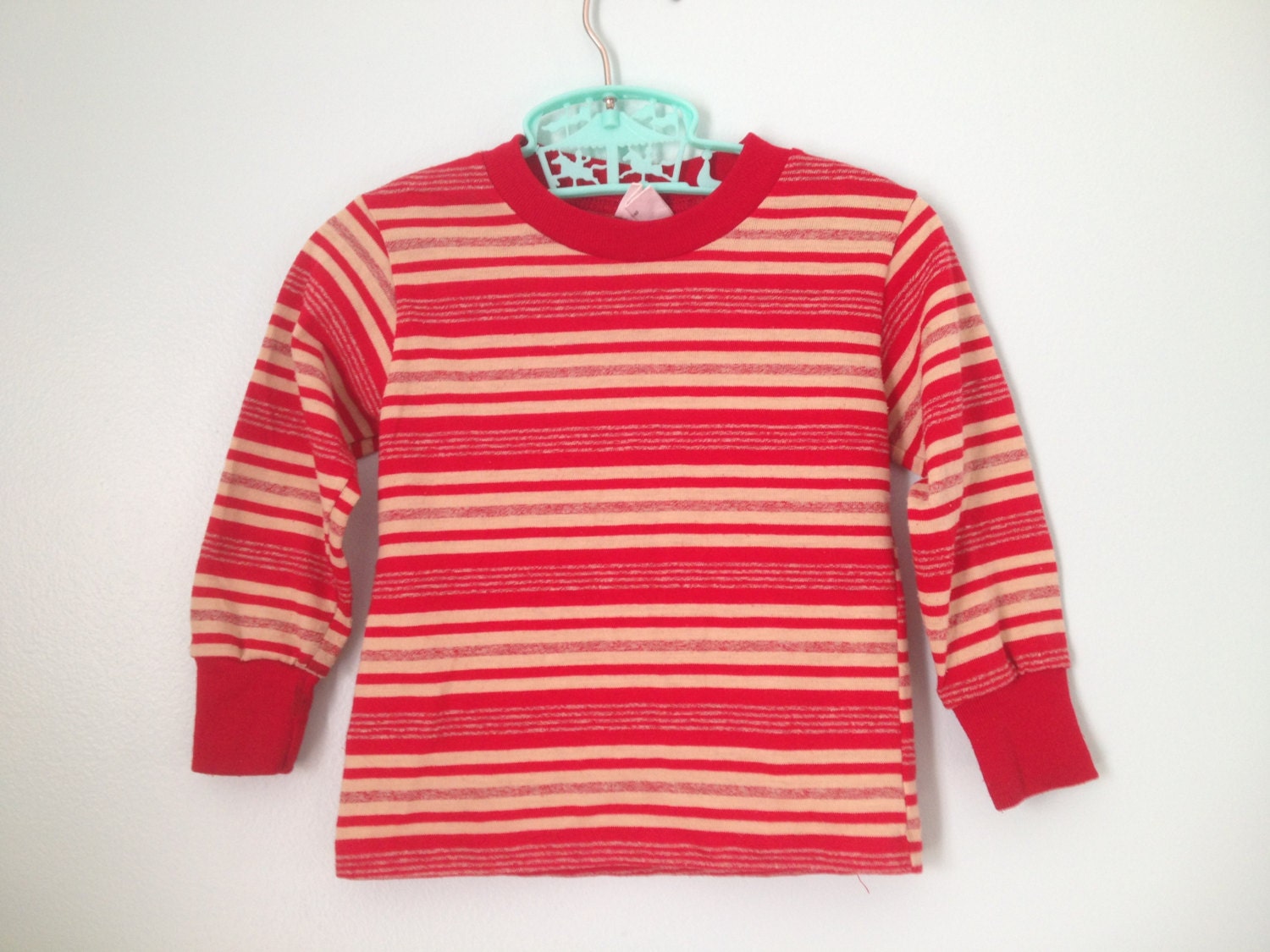 Vintage KMart Mix n Match Tshirt Red Tan Stripes 18mo