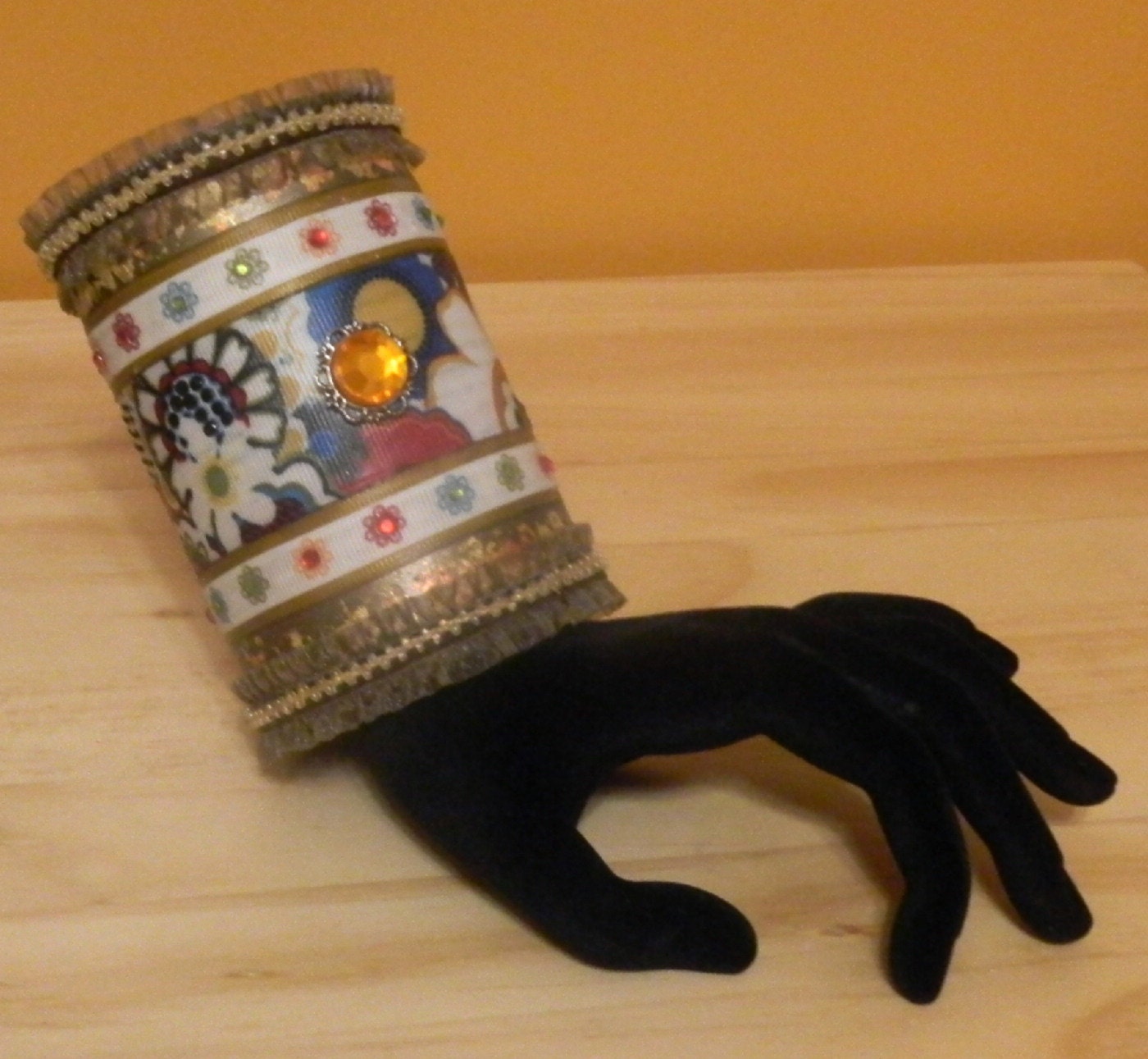 Gladiator Inspired Forearm Cuff Bracelet - Fabric Embellished Tin