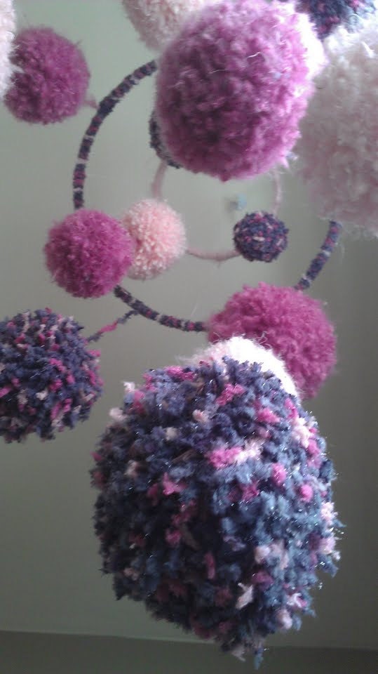 Pink & Gray Pom Pom Baby Mobile