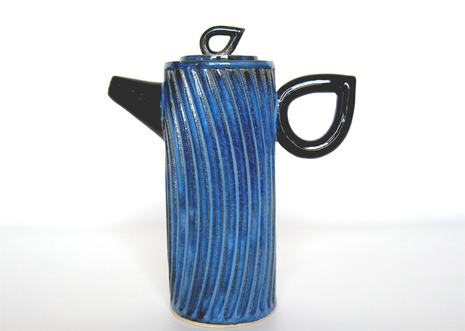 Liquid Dreams Art Teapot, stoneware ceramic pottery sculptural tea pot wedding present gift houseware table setting serving in indigo blue