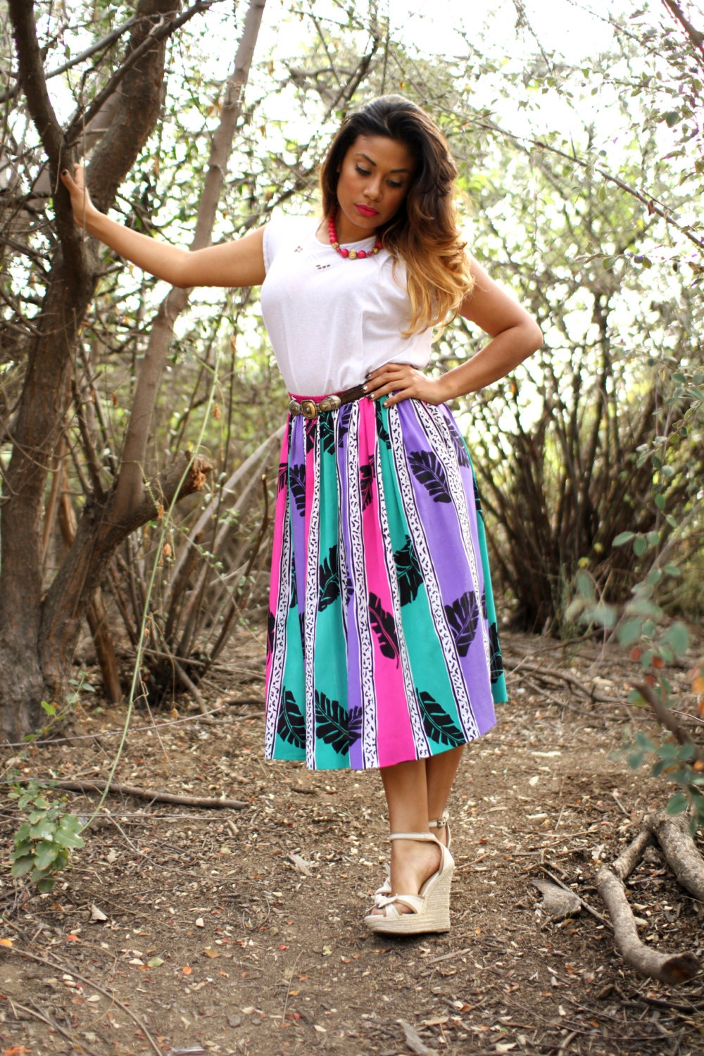 Stripe Print Skirt in Bright Pink, Green and Purple by Campus Casuals of California