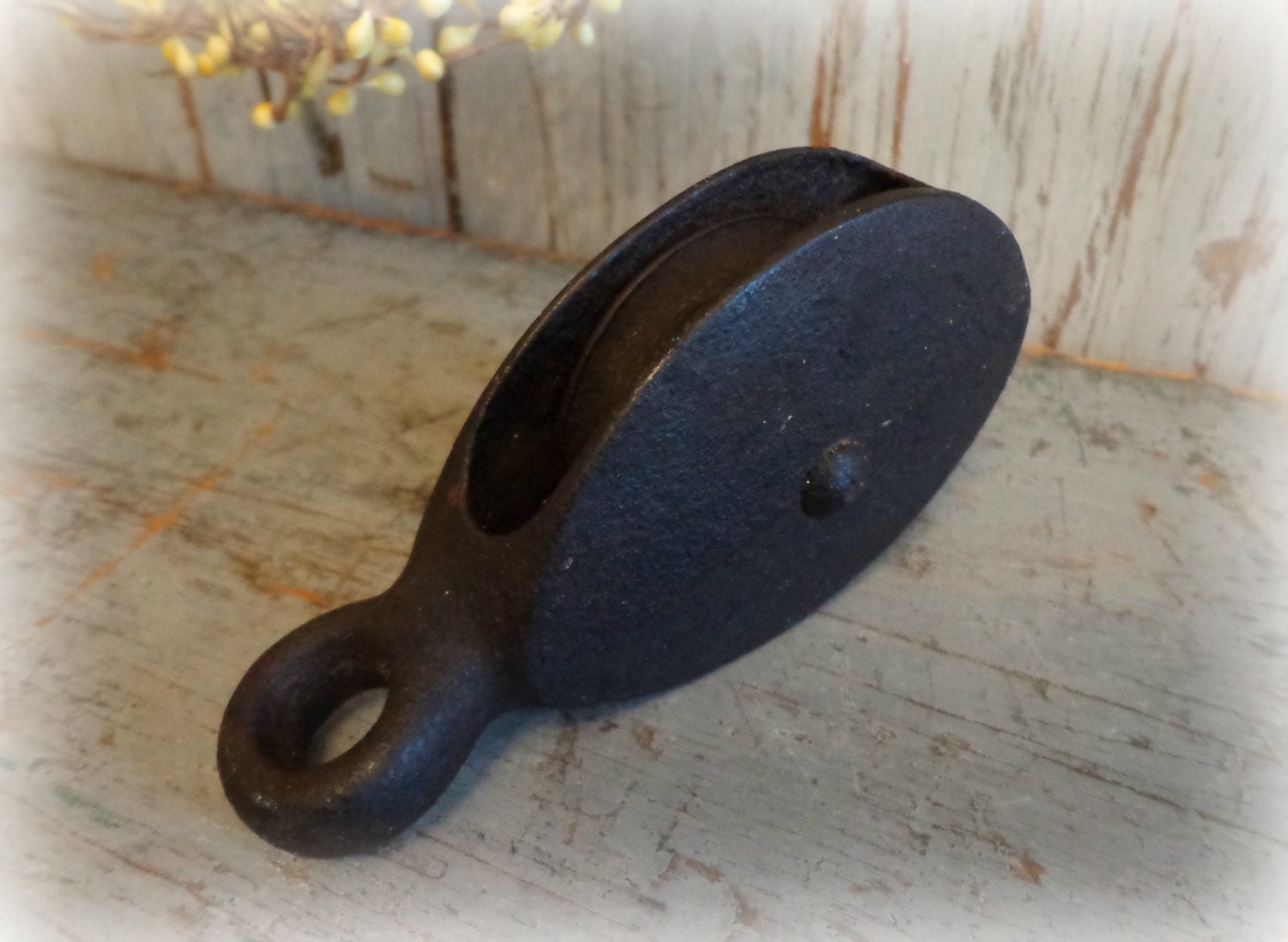 antique industrial pulley / turn of the century / rustic cast iron / modern farmhouse