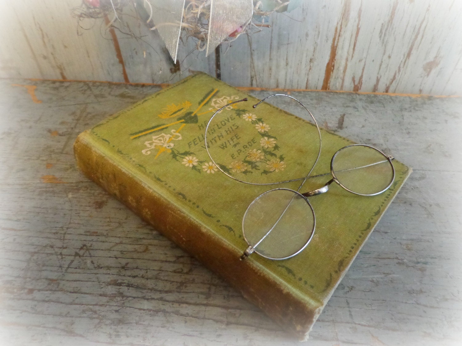 he fell in love with his wife / pretty victorian antique book / edward p. roe / late 1800's paper ephemera prop / EPSTeam
