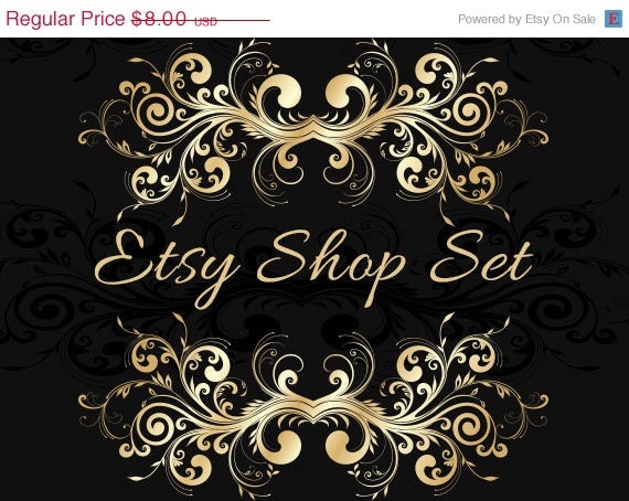 Happy Weekend 3- Piece Etsy Shop Banner Set Vintage Black and Gold  No.88