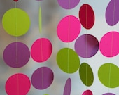 Girl's Birthday Garland, Hot Pink, Lime Green & Purple Circle Garland, 10 ft. long