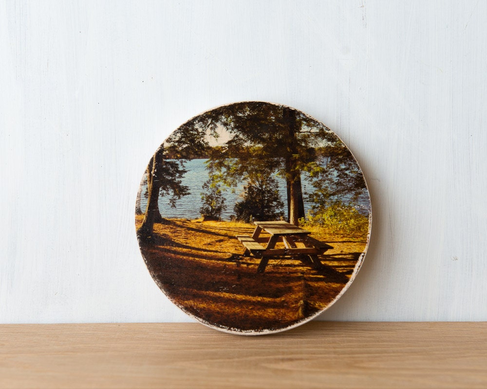 Park Picnic - Circle Mini Photo Transfer on Wood by Patrick Lajoie Fine Art Photography
