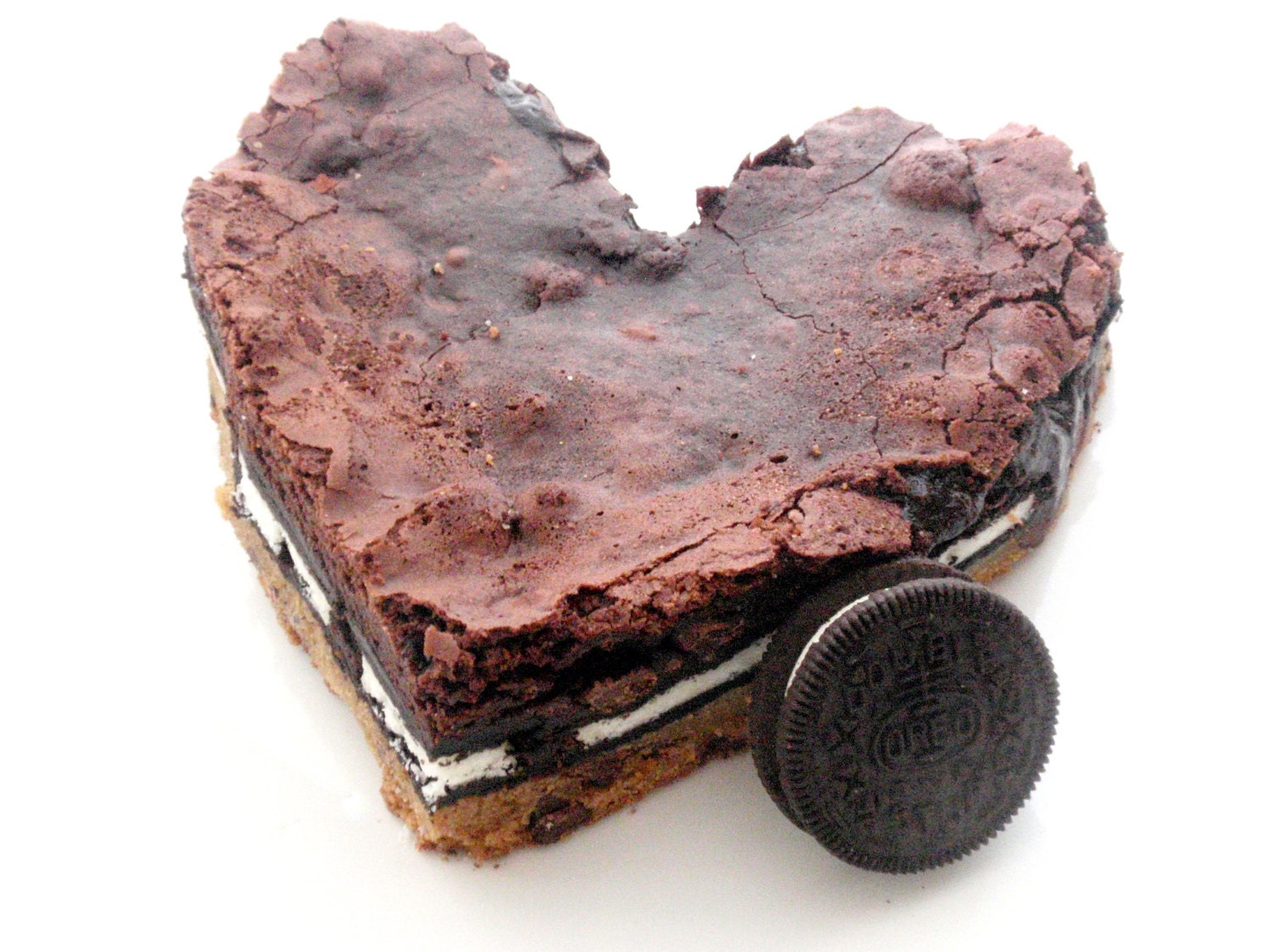 Giant Heart Slutty Brownie - Valentine's Day Chocolate Chip Cookie Oreo Chocolate Fudge Brownie Bar - One Jumbo Heart Shaped Brownie