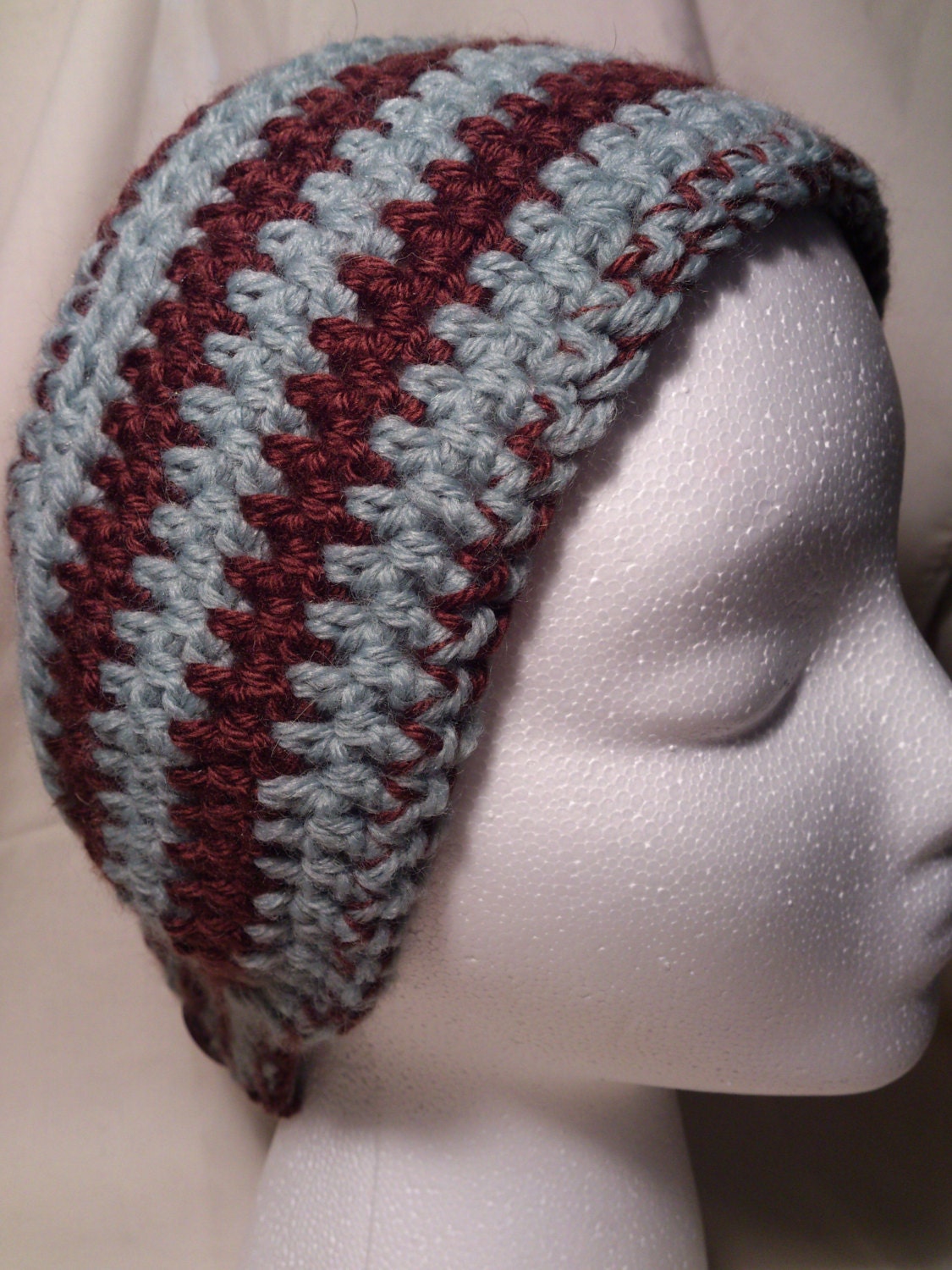 Ear warmer/headband: Pale blue & Brown stripes