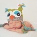 Crochet Owl Hat - Celadon green, gray, orange and teal - Photography Prop - 15 inch size - 6 month size - Made to order two days