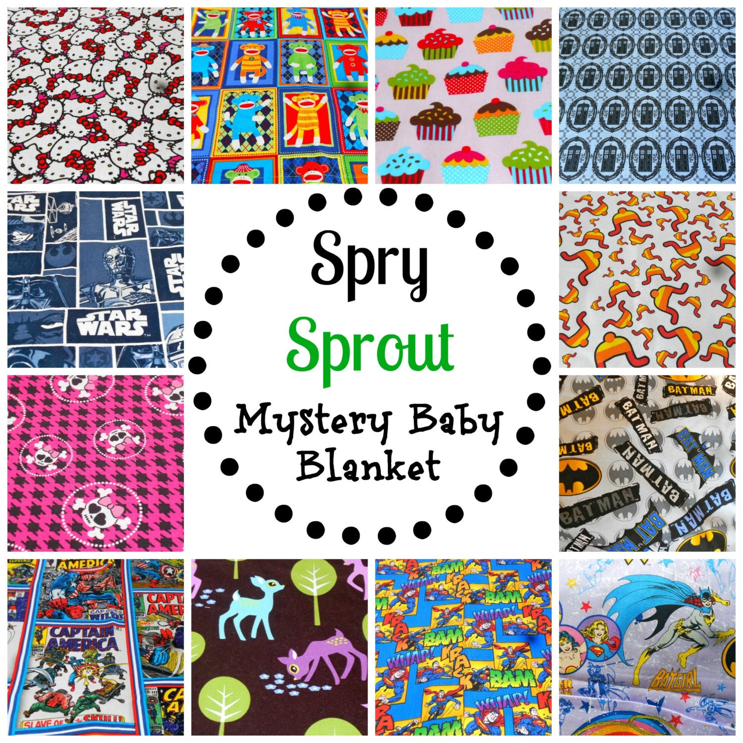 Mystery Baby Blanket Grab Bag - Star Wars, Dr. Who, Disney, Skulls, Owls, and more