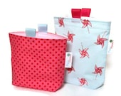 Reusable Sandwich and Snack Bag, Set of 2,  Children at Play Pinwheels in Aqua & Berry Pink Dots by Sarah Jane for Michael Miller