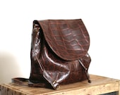 Vintage 80s Mock Croc Leather Duffel Bag Shoulder Bag