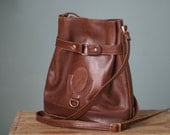 Brown Leather Across Body Duffle Bag 90s Vintage