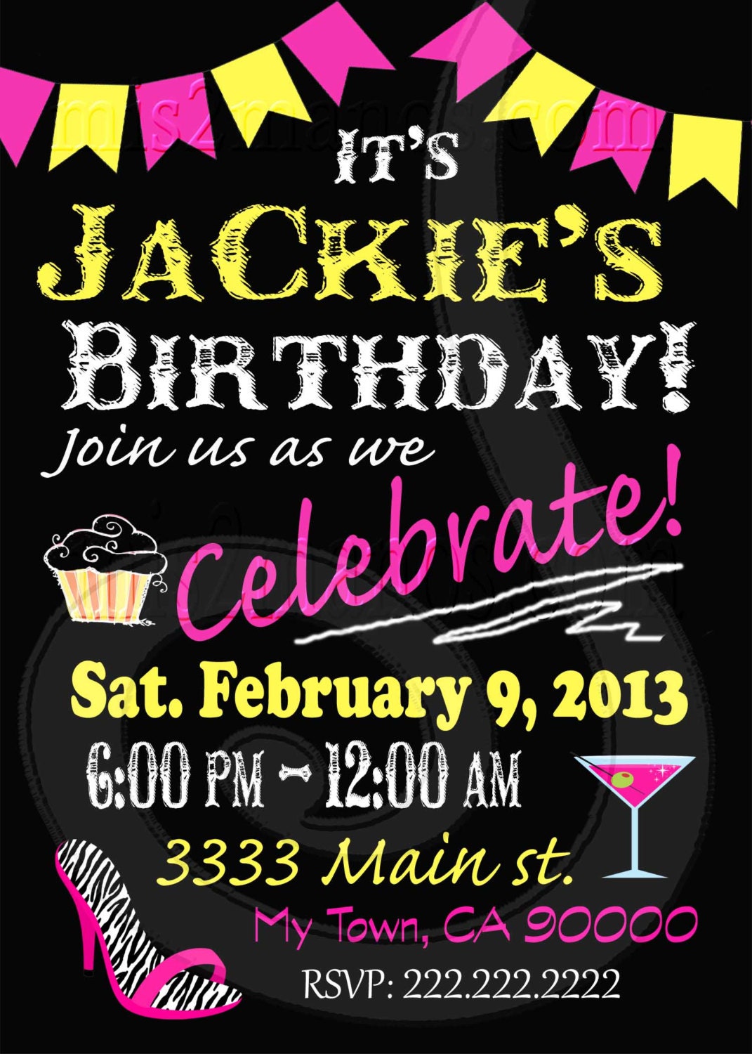Adult Birthday Invitation Birthday Bash Party Invitations Chalkboard Printable Surprise Birthday Party