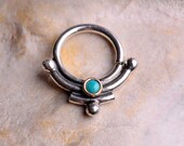 SEPTUM RING / EAR / Sterling Silver 16 gauge with 2mm turquoise in yellow gold filled setting - 8mm innner diameter. Handcrafted