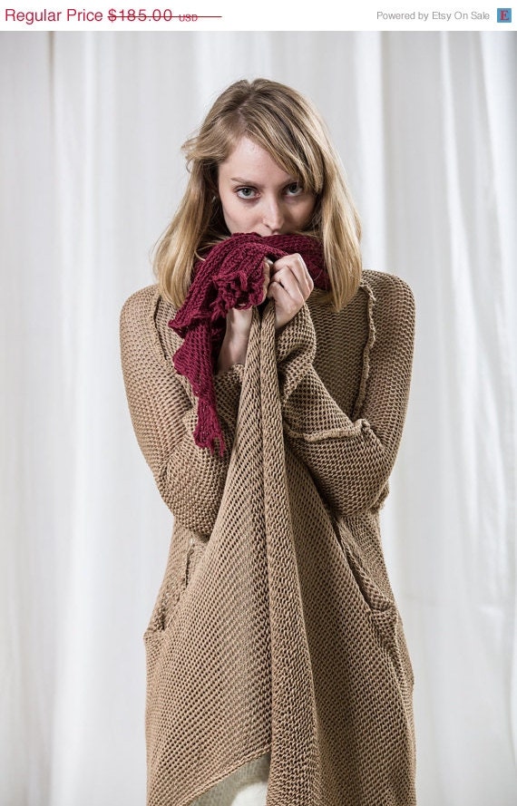 ON SALE Beige knitted sweater,Natural Crochet women oversize cardigan