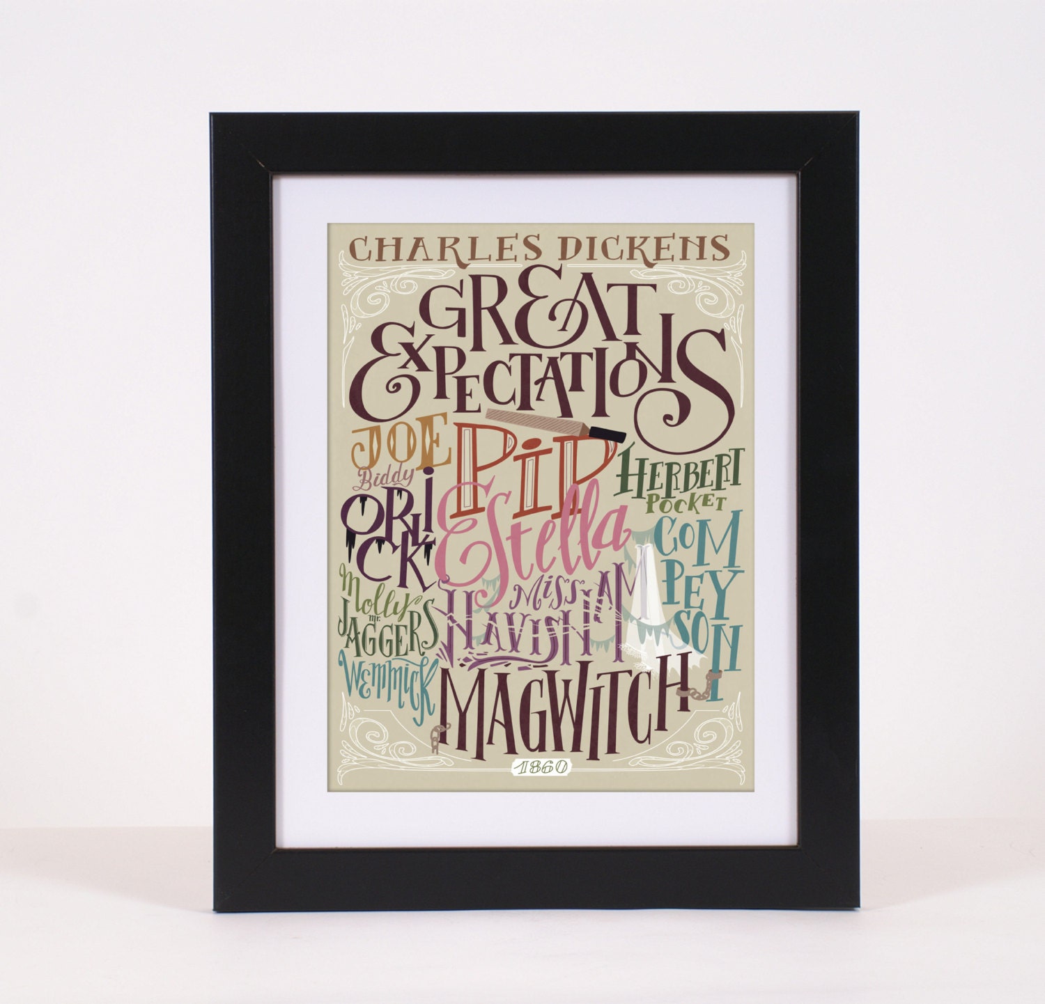Dickens Poster - Great Expectations- characters (12,60 x 18,10) Hand lettering print