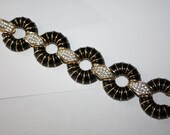 KJL Couture Bracelet Enamel Rhinestone Chunky Zebra 1980s Designer Jewelry