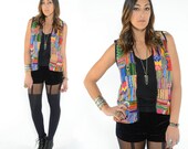 Vintage Guatemalan Colorful Huipil Patchwork Vest ML