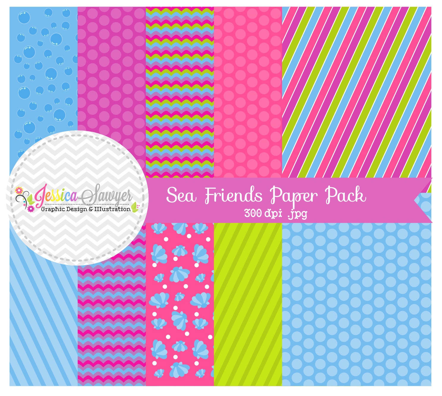 INSTANT DOWNLOAD Sea friends paper - 8.5 x 11- printable - ocean - whimsical paper - commercial use - scrapbook - card making Il_570xn