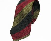 Vintage 1940s Sleek Office Pure Silk Olive Black Red Striped Tie Necktie