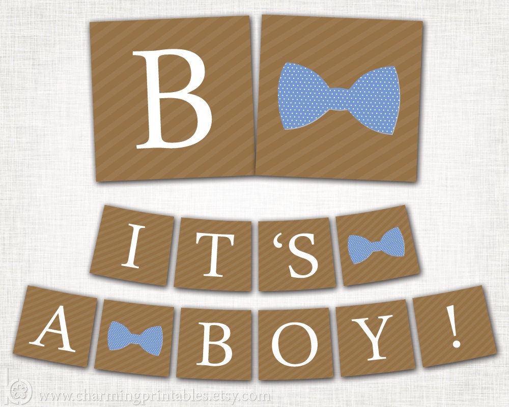 Bow Tie Baby Shower Banner -  PRINTABLE Banner - DIY Digital File - Baby Boy Shower - Blue Brown - Bow Tie Collection