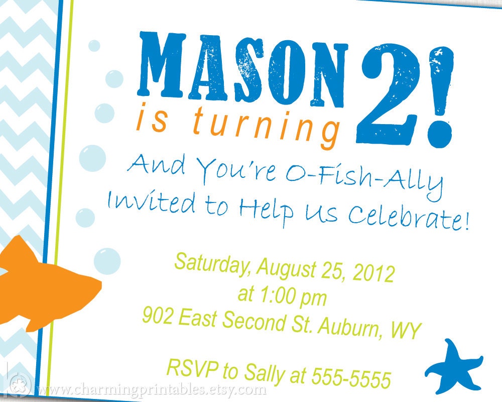 Under The Sea Birthday Party Invitation-  PRINTABLE - DIY Digital File - Fish Birthday Invitation