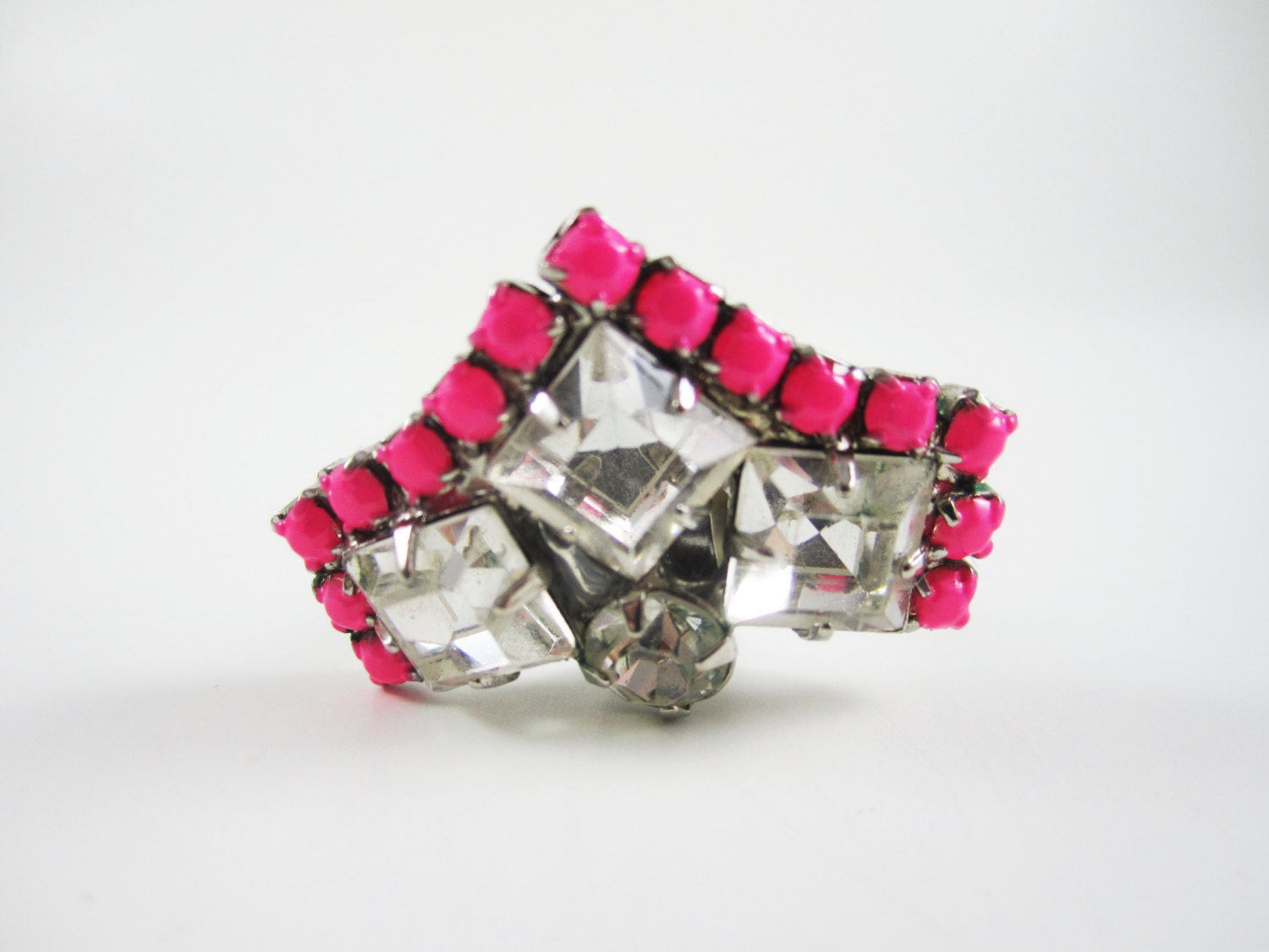 The Mercedes Ear Cuff - Handmade Original 1950s Neon Pink Rhinestone Ear Cuff