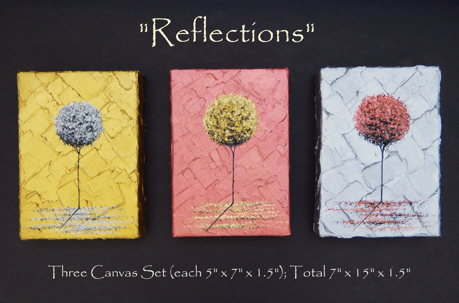 Original Abstract Painting, Triptych Metallic Art, Contemporary Art Impasto Painting, Tree Art Oil Painting, 3 Piece Wall Art, Modern 7 x 15
