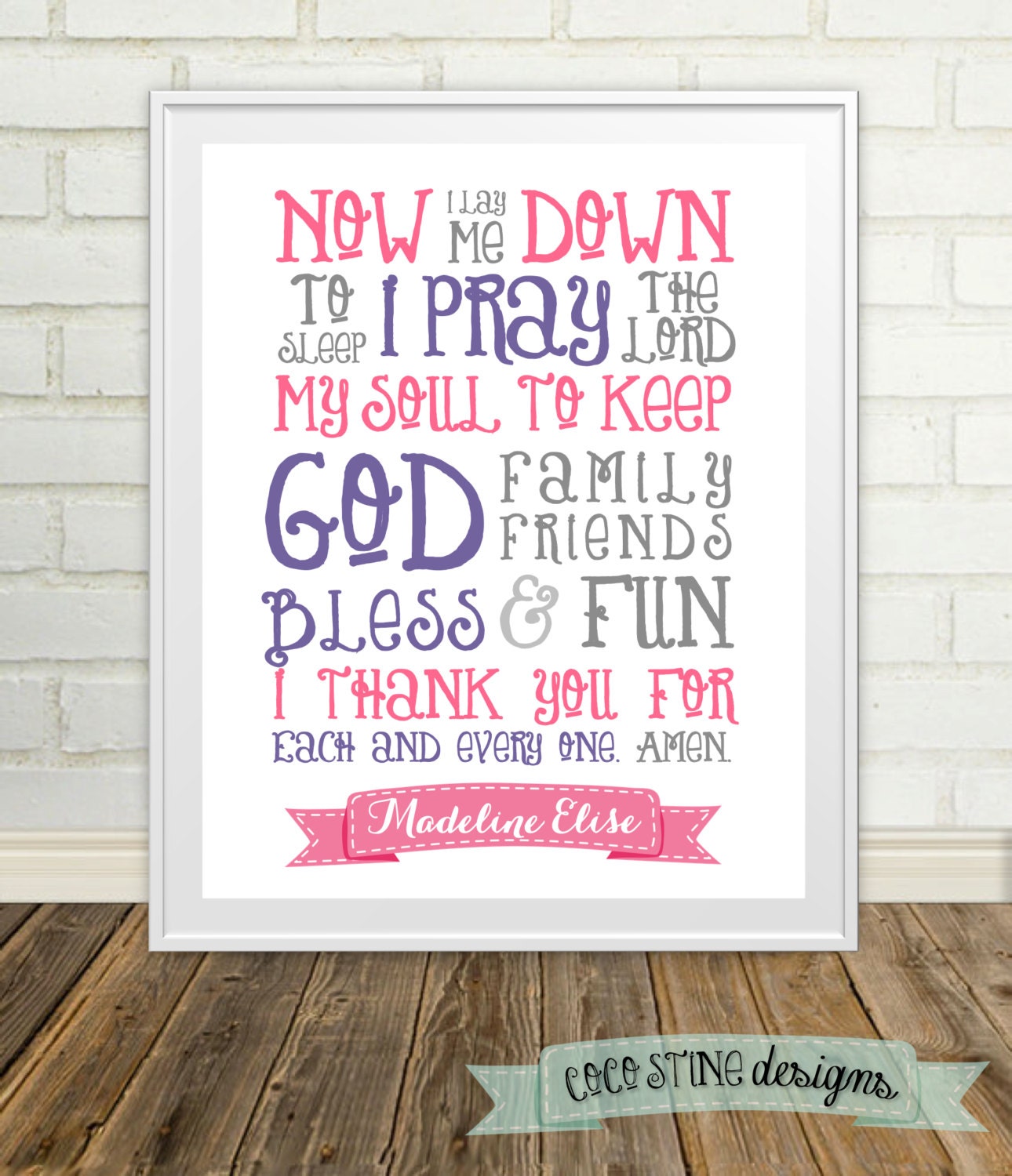 Now I Lay Me Down to Sleep Nursery Print :) Can Match any Color Theme