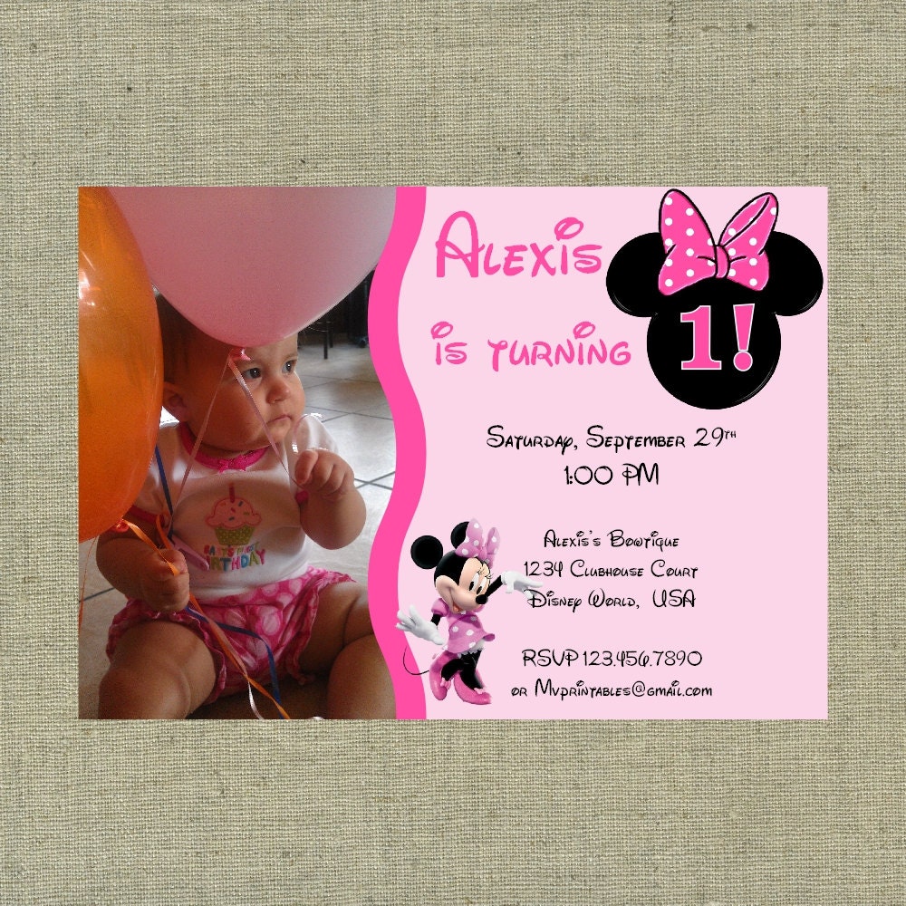 Minnie Mouse Themed Custom Printable Birthday Invitation