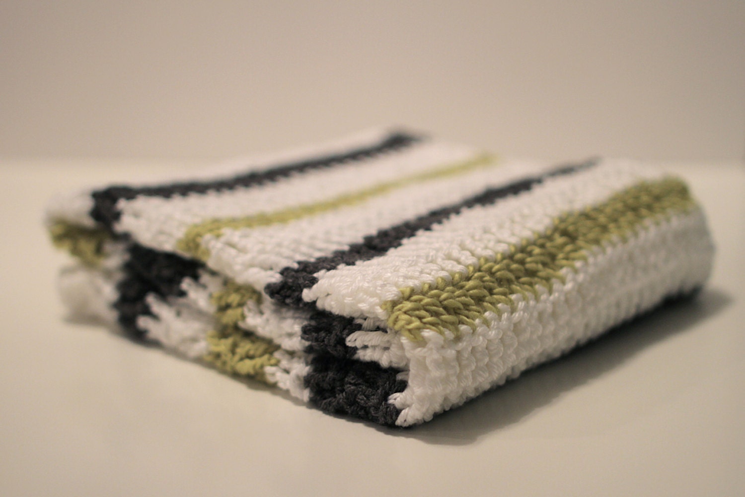 Modern Boy Baby Blanket - Crochet Baby blanket - Charcoal Gray and Lime Green Stripe - Made to Order