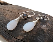 White Druzy Druse and Smoky Quartz Sterling Silver Dangle Earrings ... Perfect Neutral