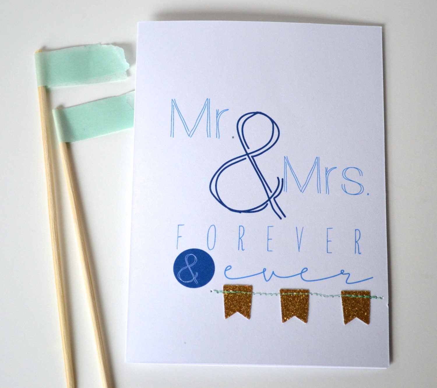 Mr. & Mrs. Forever and Ever - Wedding Card - Congratulations Card - Glitter Sticker - Glitter Banner