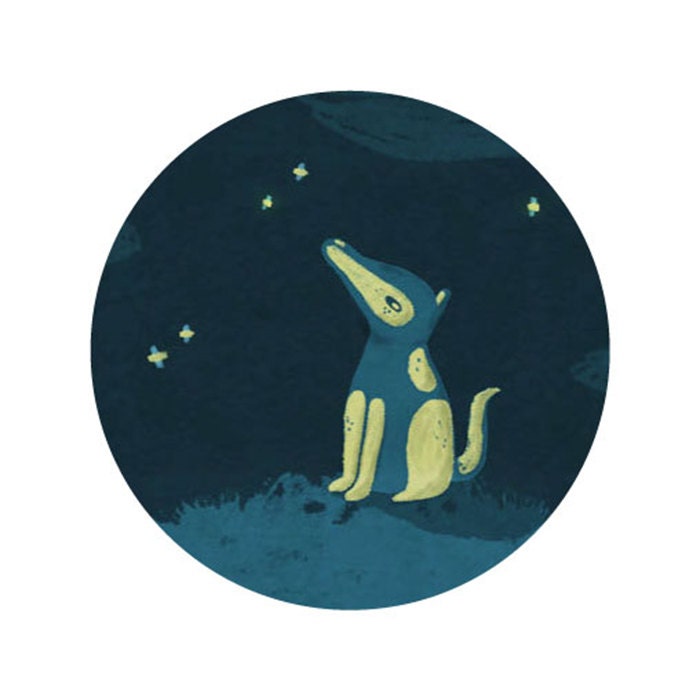 Dawn Illustration Poster - Dog Watching the Sky