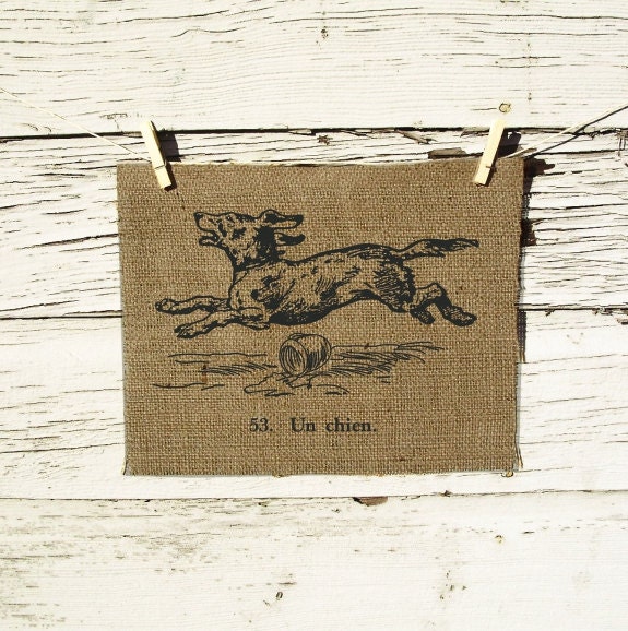 Burlap Wall Decor Vintage French Illustration Un Chien The Dog