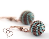 Beaded Bead earrings "Turquoise & Chocolate" Copper Earring Hooks  Bali-style  Turquoise  Brown Copper Minimalist Modern Beadwork