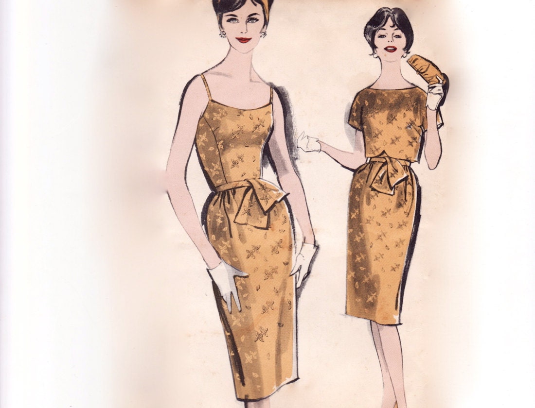 Vintage 1960s Sewing Pattern - Slim Skirt Cocktail Dress & Scalloped Front Overblouse or Jacket - Advance 9714, Bust 32, Uncut