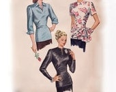 Vintage 1940s Sewing Pattern - Dressy Drape Front Evening Blouse with Long Line Waist & Side Gathers - 1947 Simplicity 2144, Bust 30, Uncut