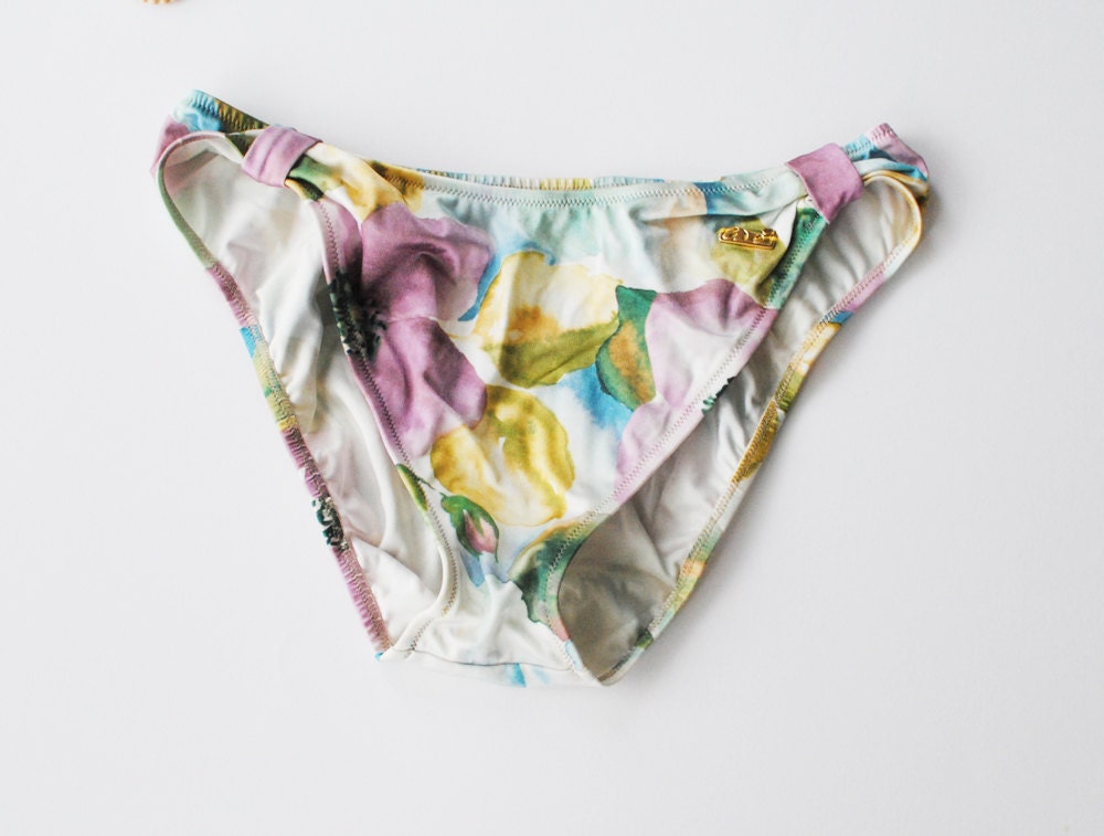 Vintage Bikini Bottom -Swimwear bottoms -Bather bottoms -Pastel Floral Print Bottoms -Size 42