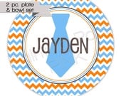 2 pc. set - Personalized Melamine Plate & Bowl - Little Man Tie