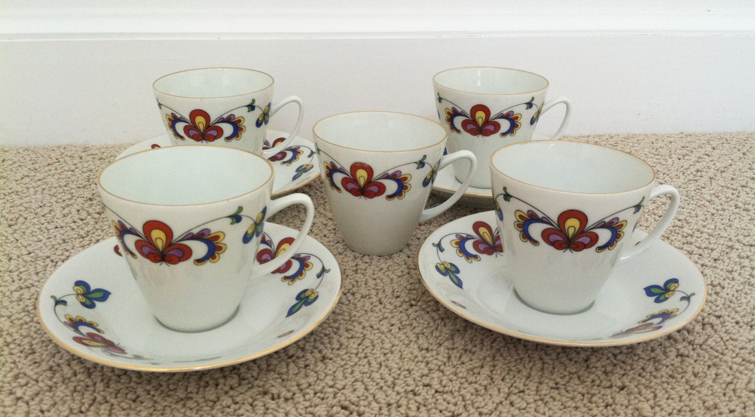 Vintage Porsgrund Farmers Rose tea set