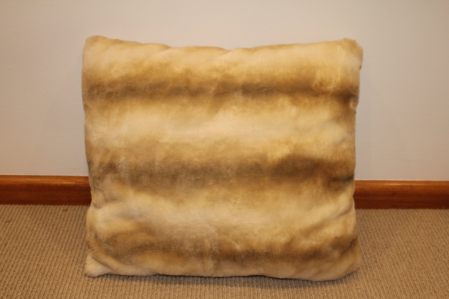 fake fur, beige,brown square cushion.