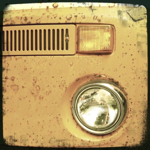 Classic VW Van Yellow Headlight Grill 5X5 Print by Alecs