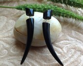 Fake Gauge Earrings, "Basic Black" Spikes, Horn, Hand Carved, Naturally Organic, Tribal Style